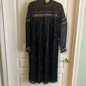 Dodo Bar Or Black and Gold Embellished Pleated Dress